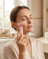 Woman using CALUNE One under the eye area during her morning ritual